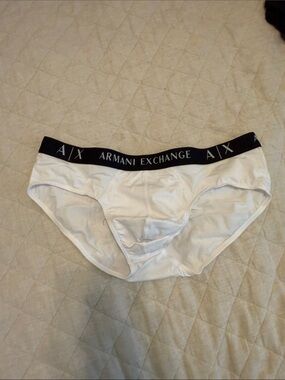 Armani Exchange White Briefs with Black Logo Waistband